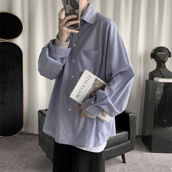 

2021 new men's long sleeve two piece hawaiian shirt male loose mens clothes fashion lapel collar blue/black color shirts size -2xl fl1, White