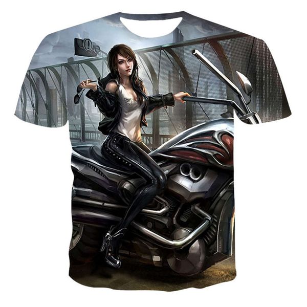 

mini 20203d motorcycle t-shirt men's summer breathable short sleeve top, Black