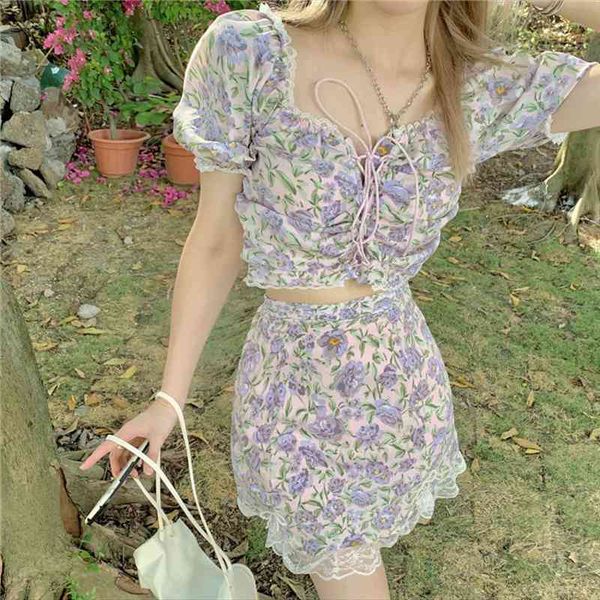 

summer women fashion temperament casual two piece set ladies sweet short puff sleeve high waist slit skirt suits, Gray