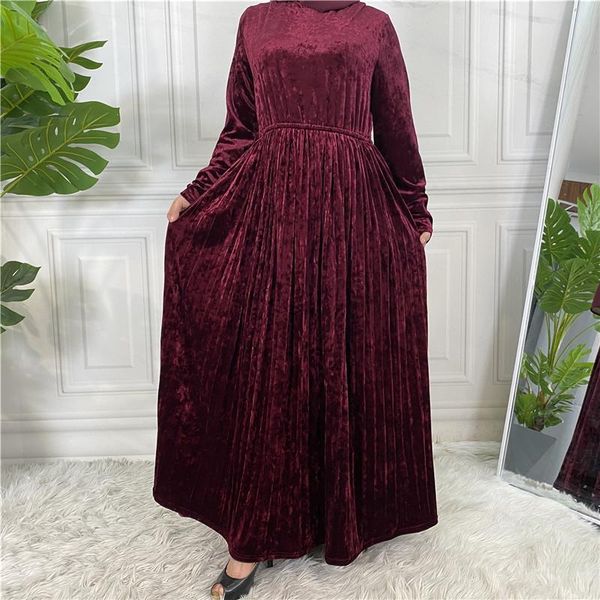 

ethnic clothing winter velvet abaya turkey muslim hijab dress eid pleated abayas for women dubai evening dresses islam robe musulmans, Red