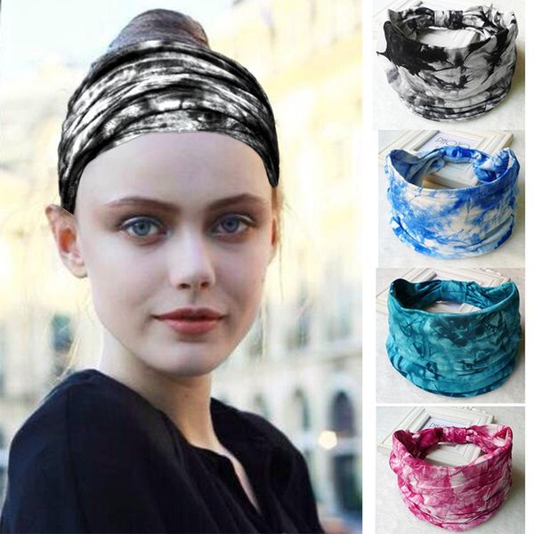 

hair accessories tie dye sports yoga headband for women's super wide elastic cotton sweat absorption band