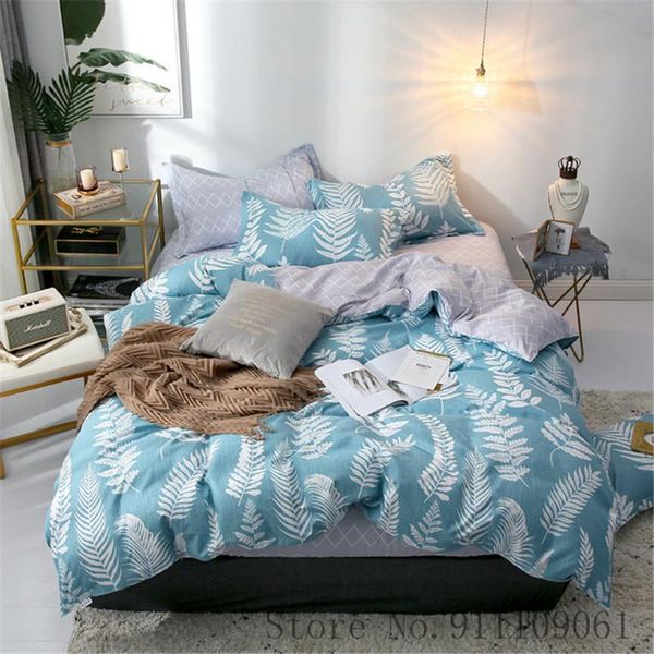 

bedding sets home textile light blue gray leaf pattern bed sheet duvet cover pillowcase children and linen bedclothes