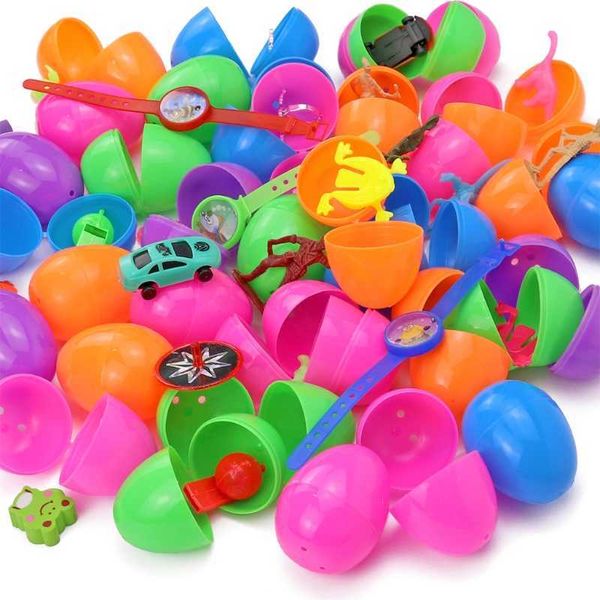 60 pcs Ovos de Páscoa com mini brinquedos, brinquedos cheios para favores de festa tema, enchimento de cesta, 210610