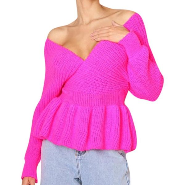 

women's sweaters ruffles women sweater deep v neck long sleeve cross off shoulder clothes backless party club night pullovers mujer, White;black