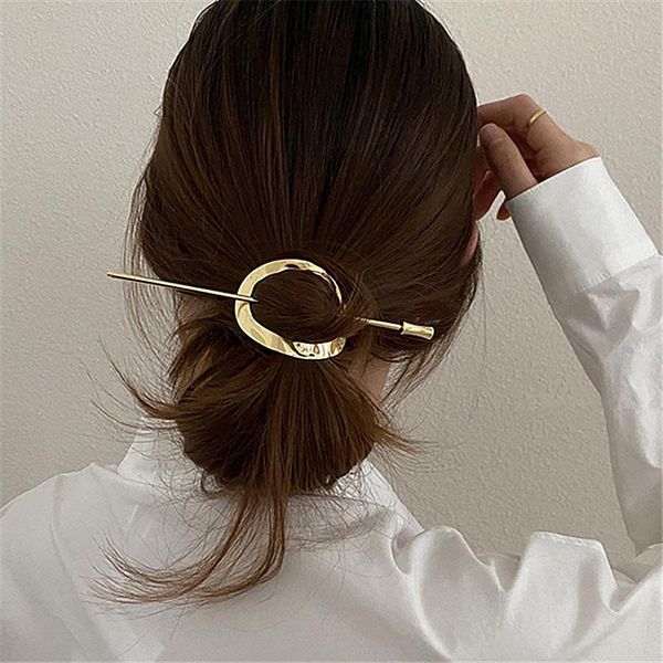 

hair clips & barrettes aomu 2021 korean retro geometric round metal hairpin simple temperament daily arc tweezers sticks for women ol style, Golden;silver