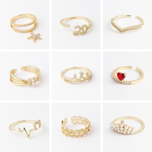 

cluster rings mwsonya 2021 fashion korean simple rhinestone ring pendant lady elegant open gift for girls women, Golden;silver