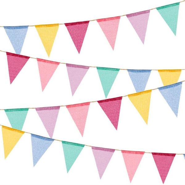 

party decoration 4m 12pcs colorful jute linen triangle pull flags birthday bunting christmas wedding banners candy bar vintage home decor