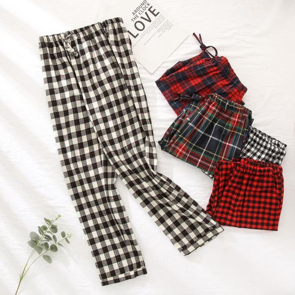 

women's sleepwear spring autumn women cotton sleeping bottoms female high-end nighty trousers ladies casual loosen plaid pajama pants x, Black;red