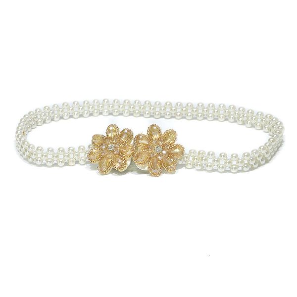 

women's pearl elastic wide waist chain women's versatile diamond inlaid button crystal belt, Black;brown