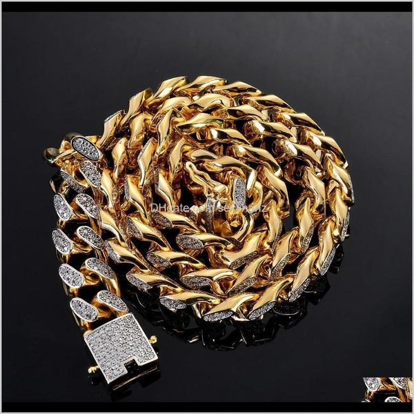 

chains necklaces & pendants 14mm width 18inch 22inch iced out copper cuban chain cz hip hop necklace jewelry for men drop delivery 2021 tzvm, Silver