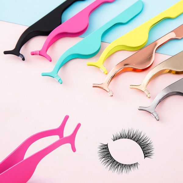 

false eyelashes 50pcs 9color plastic tweezers eyelash extension tools beauty makeup auxiliary clamp practice clips eye lash curler