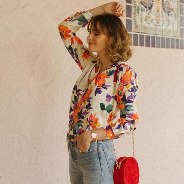 

2021 new print silk shirt summer elegant long sleeve buttons up casual blouse chic office lady women shirts automne lvcx, White;black