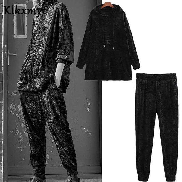 

klkxmyt za two pieces set womens spring autumn casual velvet hoodie sweatshirt and jogging pants 2 pcs sets 210527, White