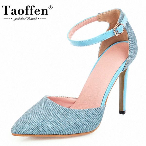 

taoffen women sandals bling summer ankle buckle shoes women super high heel pointed toe party footwear size 34 43 skechers sandals k9s4#, Black