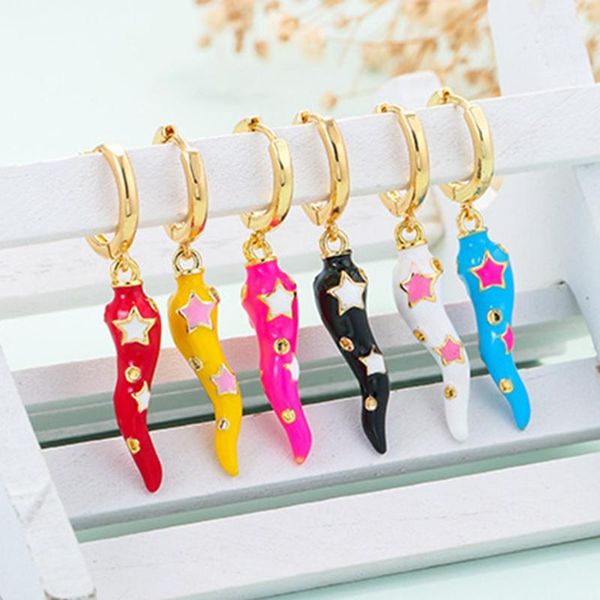 

hoop & huggie 2021 trend copper earrings summer cartoon colorful chiliy korean earring for women cz pendientes brincos fashion jewelry, Golden;silver