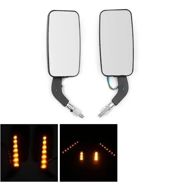 8mm + 10mm par motocicleta LED curva sinal verter espelhos quadrados preto universal