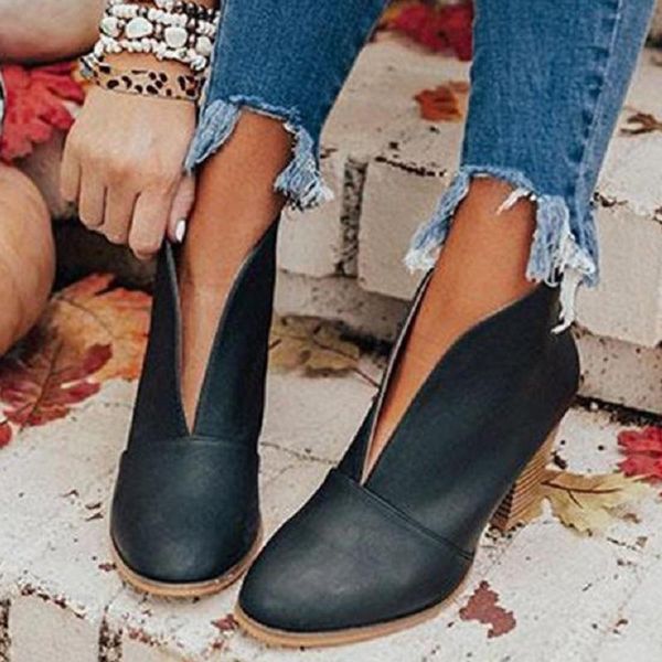 

boots autumn style women's fashion bootsthick heelsladies one-step ladies solidcolor shoes comfortable, Black