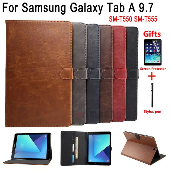 Премиум-кожаный чехол для Samsung Galaxy Tab A 9.7 SM-T550 SM-T555 Smart Auto Shoot Shake Shake Raise Flip Tablet Cover Shell