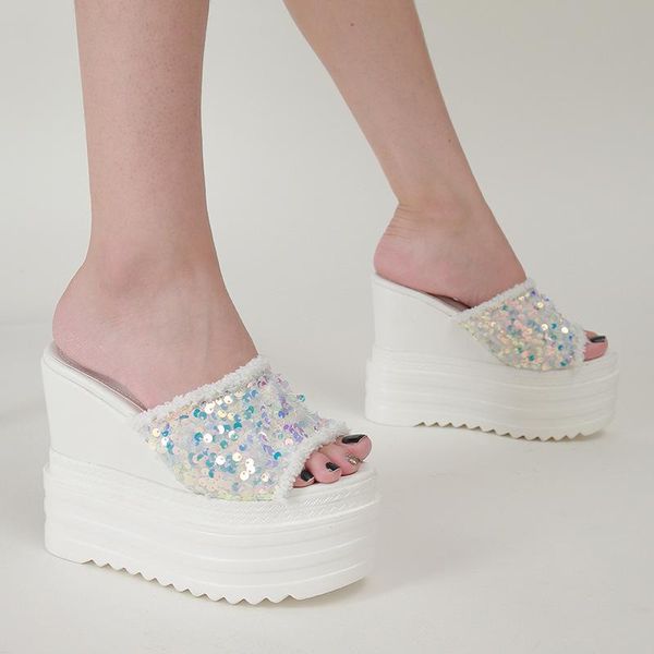 

slippers female shoes house platform women heels luxury slides on a wedge low 2021 high designer summer rome fabric pu rubber bl, Black