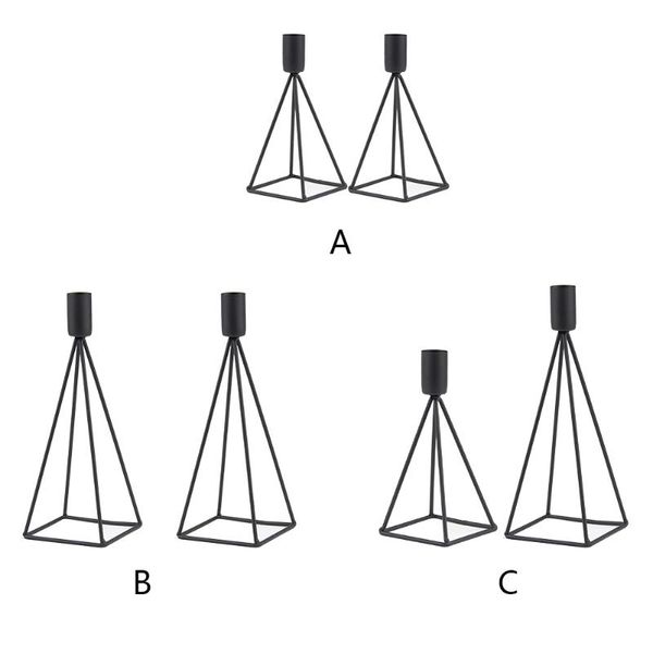 Portacandele 2 pezzi Filo geometrico decorativo Centrotavola nero Ristorante per feste Portacandele per matrimoni Tavolo candeliere in metallo moderno