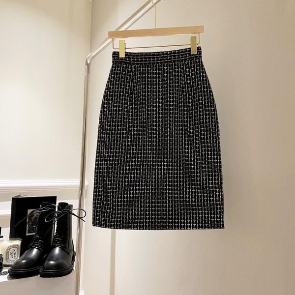 

skirts ladies 2021 fashion casual plaid split half skirt 1113, Black