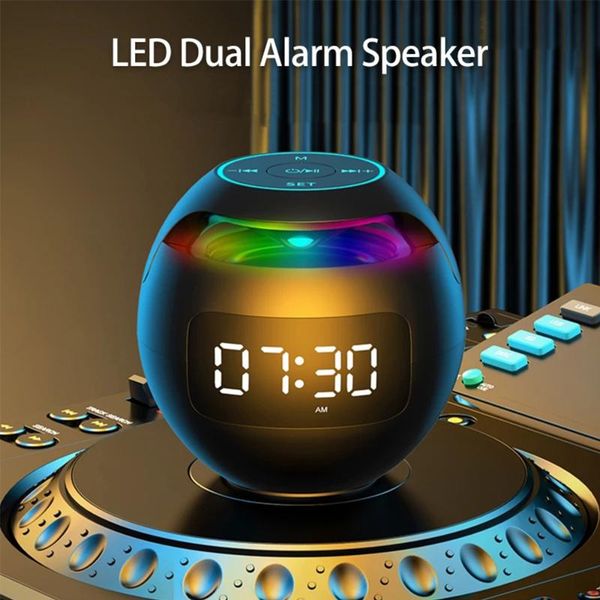 

mini speakers led dual clock portable bluetooth speaker music player support tf card radio digital