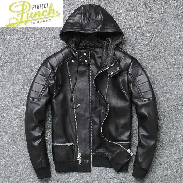 

men's leather & faux jacket mens 100% real sheepskin coat men clothes 2021 hat short full slim casual spring autumn shy007 pph1012, Black