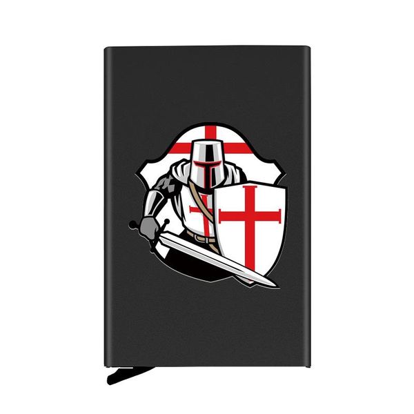 

card holders vintage knights templar design automatic up metal rfid holder wallet women men cool aluminum case, Brown;gray