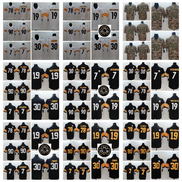 

philadelphia eagles vapor salute to service 90 tj watt 7 ben roethlisberger juju smith-schuster conner villanueva football jersey, Black;red