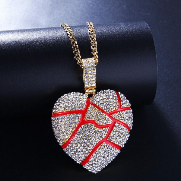 

pendant necklaces fashion hip hop men creativity neckalce burst texture heart-breaking stainless steel crystal love personality jewelry, Silver