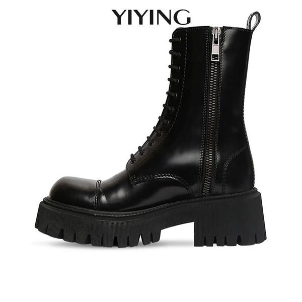 

boots 2021 woman chunky designer shoes motorcycle platform zip ankle for women winter punk, Black