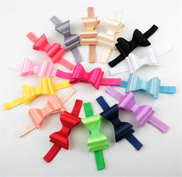 

baby girls satin bow headbands children bowknot flower hairbands kids princess elastic headdress hair accessories 15 colors, Slivery;white