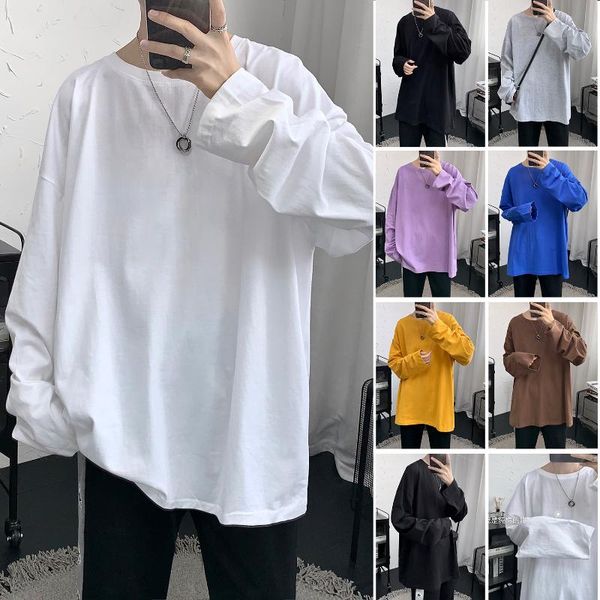 

men's t-shirts candy color long sleeve t shirts for 2021 fashion clothing teens crew neck tees streetwear, White;black