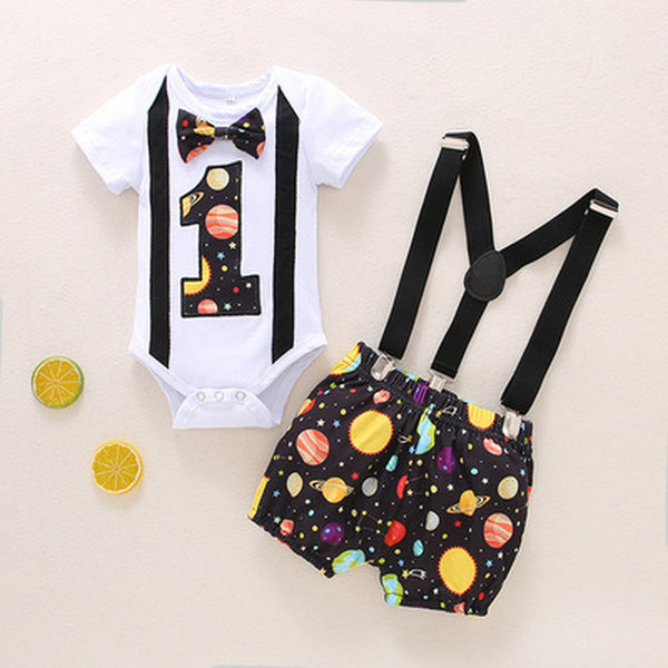 

2022 summer baby romper print short-sleeved suspender shorts newborn romper suit, White