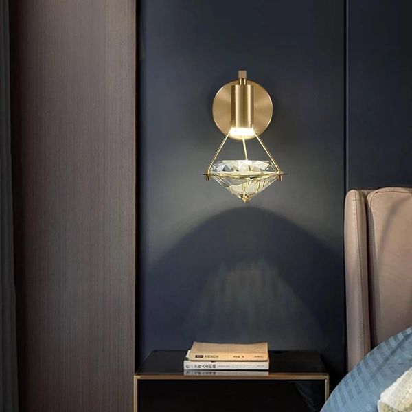 

wall lamp modern bedside interior decoration nordic designer crystal copper diamond corridor bedroom