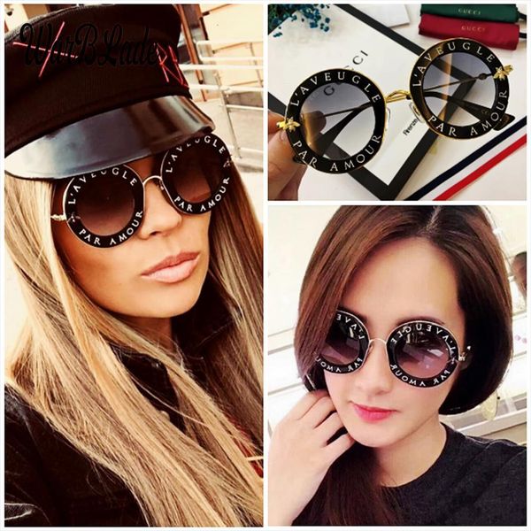 

fashion bees retro round letters transparent frame tint lens sunglasses trending ladies summer sun glasses, White;black
