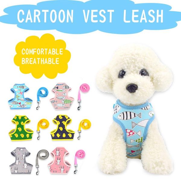 

dog collars & leashes breathable mesh harness vest puppy cartoon chest strap soft comfortable pet walking harnesses lead leash training supp