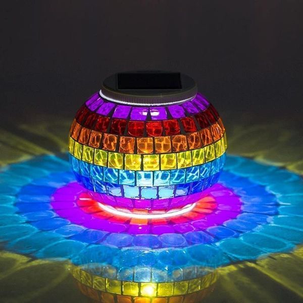 

solar lamps colorful mosaic lantern lamp led glass light hanging pot garden decor lawn street christmas decoration