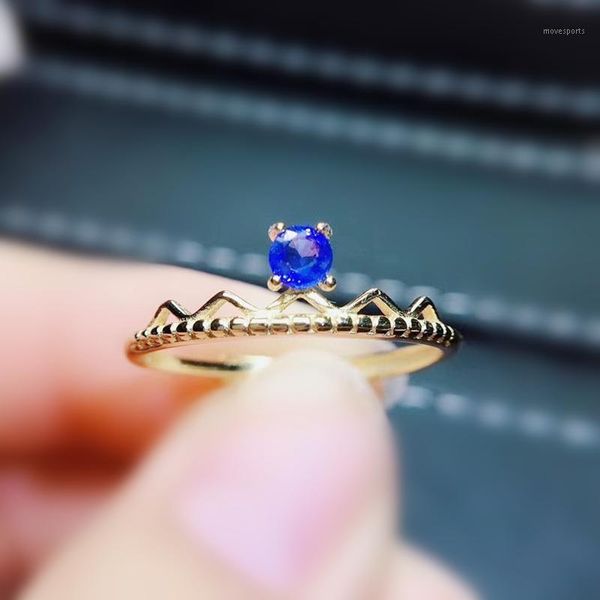 

cluster rings natural real blue sapphire crown style small ring per jewelry 925 sterling silver 3*3mm 0.15ct gemstone fine j21130121, Golden;silver