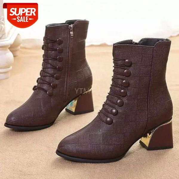 

genuine leather ankle boots rubber riding women's shoes ladies chunky high heel zipper winter square heel botas mujer #en1o, Black