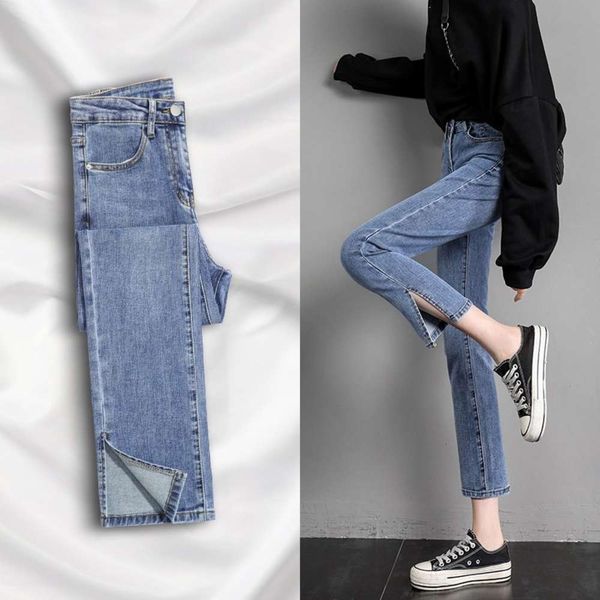 

tube loose spring high waist slim nine point wide leg smoke pants, Blue