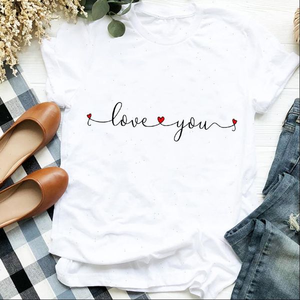 

women lady womens t shirt letter valentine heartbeat love clothing print clothes tee for tshirt female graphic, White