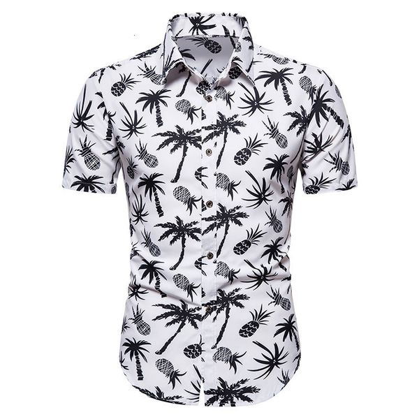

2021 new brand hawaiian summer casual printed plus size holiday fashion beach men's cotton short-sleeved shirt f4gi q6pe, White;black