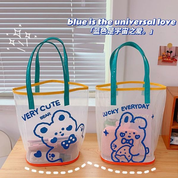 

evening bags transparent pvc mesh beach bag summer travel handbag cartoon bear shoulder woman large capacity shopper