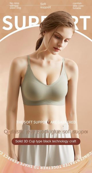 

bras strap suji jelly glue soft support latex bra breathable gather no rims underwear women's, Red;black