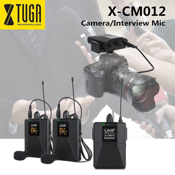 XTUGA X-CM012 UHF Çift Kablosuz Yaka Mikrofonu, Kamera Mikrofonu, 164ft Aralığa Kadar 16 Seçilebilir Kanallı UHF Yaka Mikrofonu Sistemi 210610