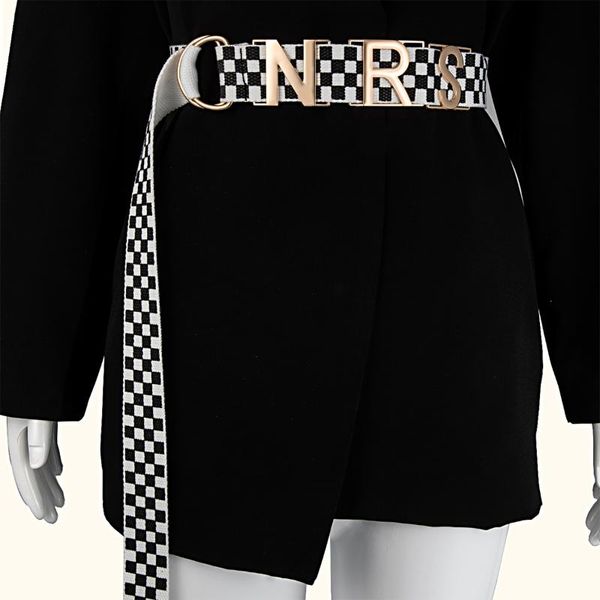 

belts 2021 black and white grid letter women's canvas belt, Black;brown