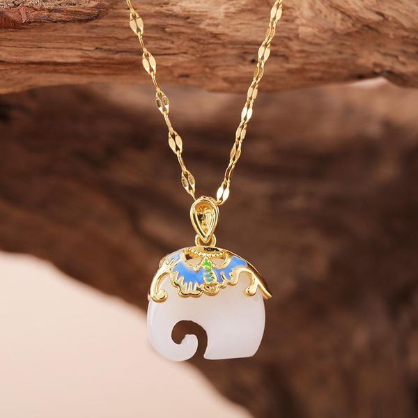 

pendant necklaces antique glass stone elephant child shape animal cloth bottle exquisite steel chain necklace women men jewelry lover gift, Silver