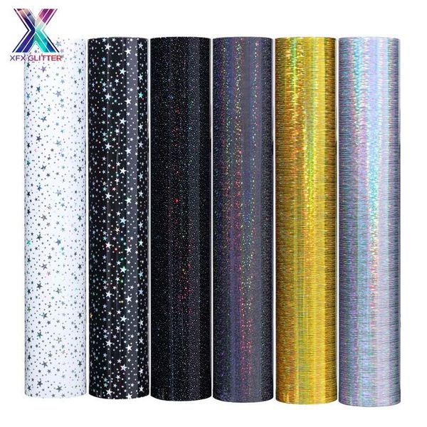

window stickers xinfangxiu 25*30.5cm black and white star print htv holographic pu heat transfer iron for t-shirt diy
