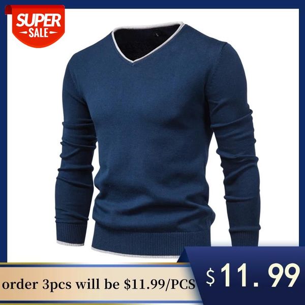 

2020 new 100% cotton pullover v-neck men's sweater solid color long sleeve autumn slim sweaters men casual pull men clothing #cd8l, White;black